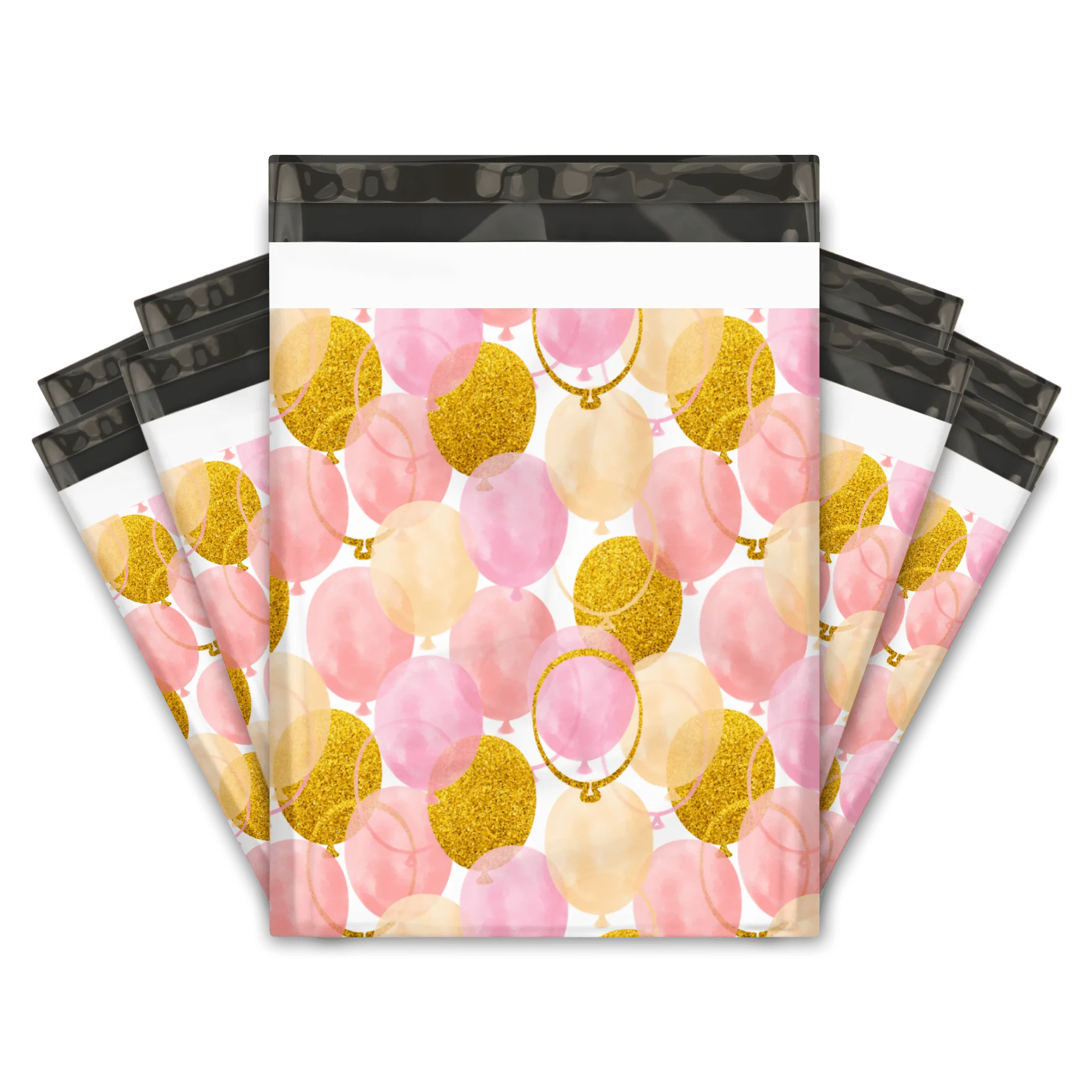 10x13 Pink and Gold Balloons Designer Poly Mailers Shipping Envelopes Premium Printed Bags