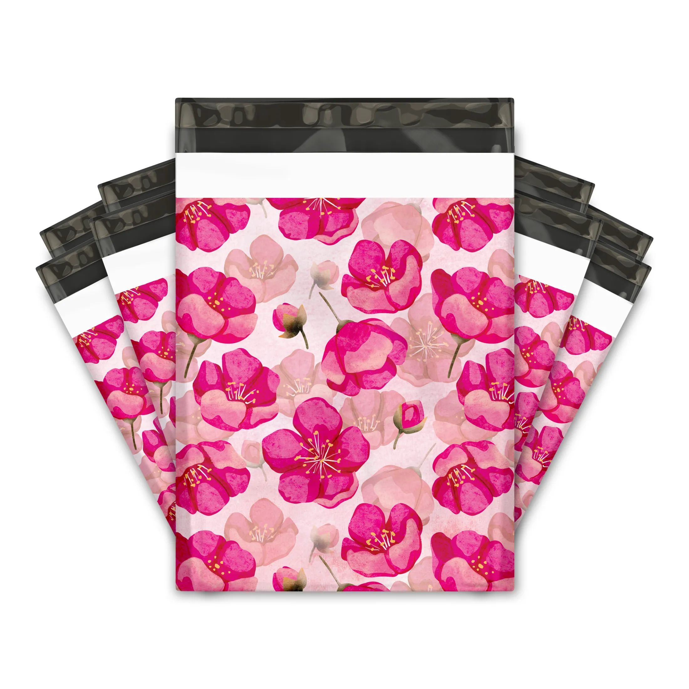 10x13 Pink Poppies Designer Poly Mailers Shipping Envelopes Premium Printed Bags