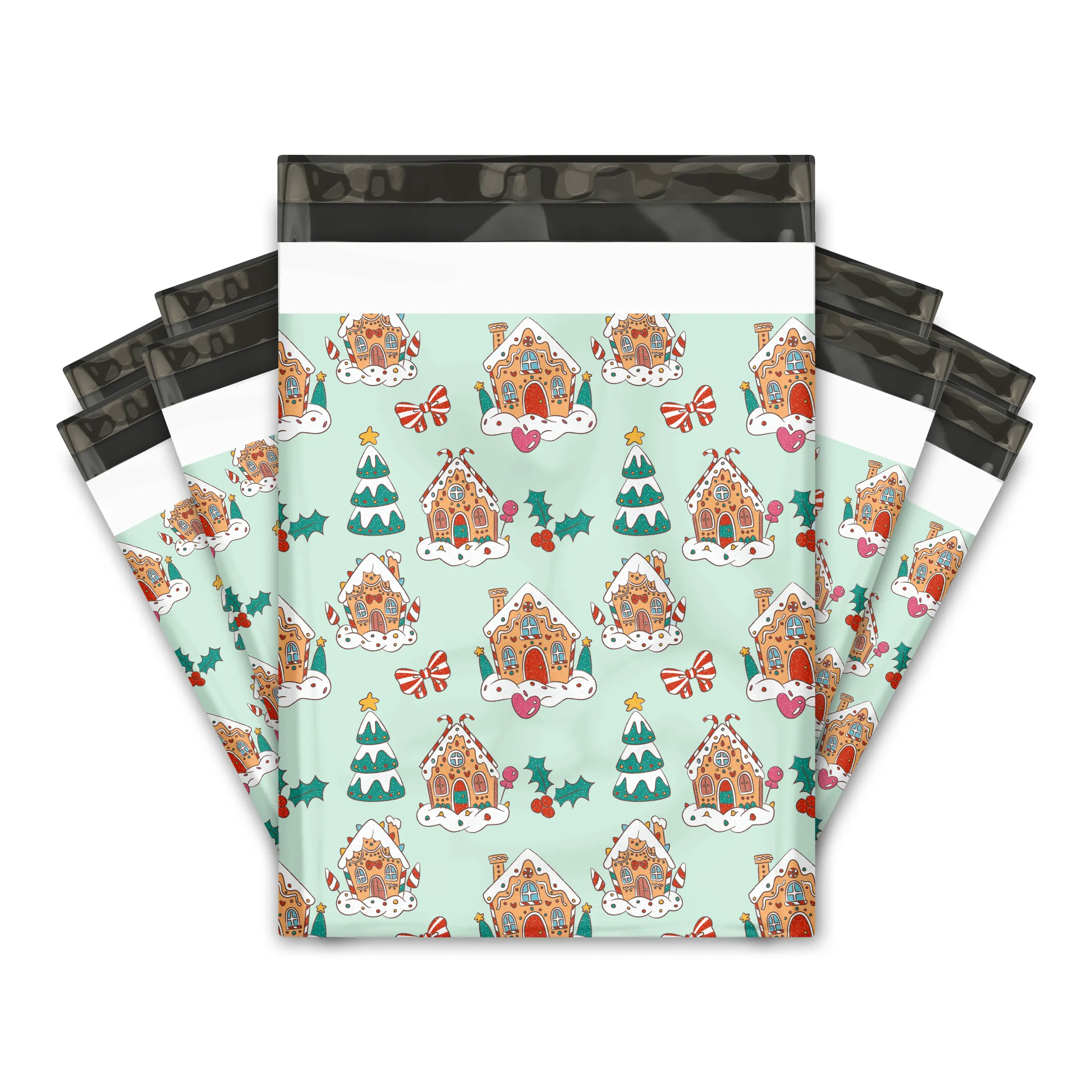 10x13" Gingerbread Houses Designer Poly Mailers Shipping Envelopes Premium Printed Bags