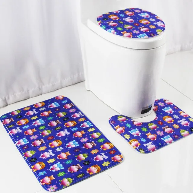 3pcs/set Cute Animal Pattern Bath Mat Bathroom Carpet Ocean Underwater World Anti Slip Pedestal Rug Lid Toilet Cover