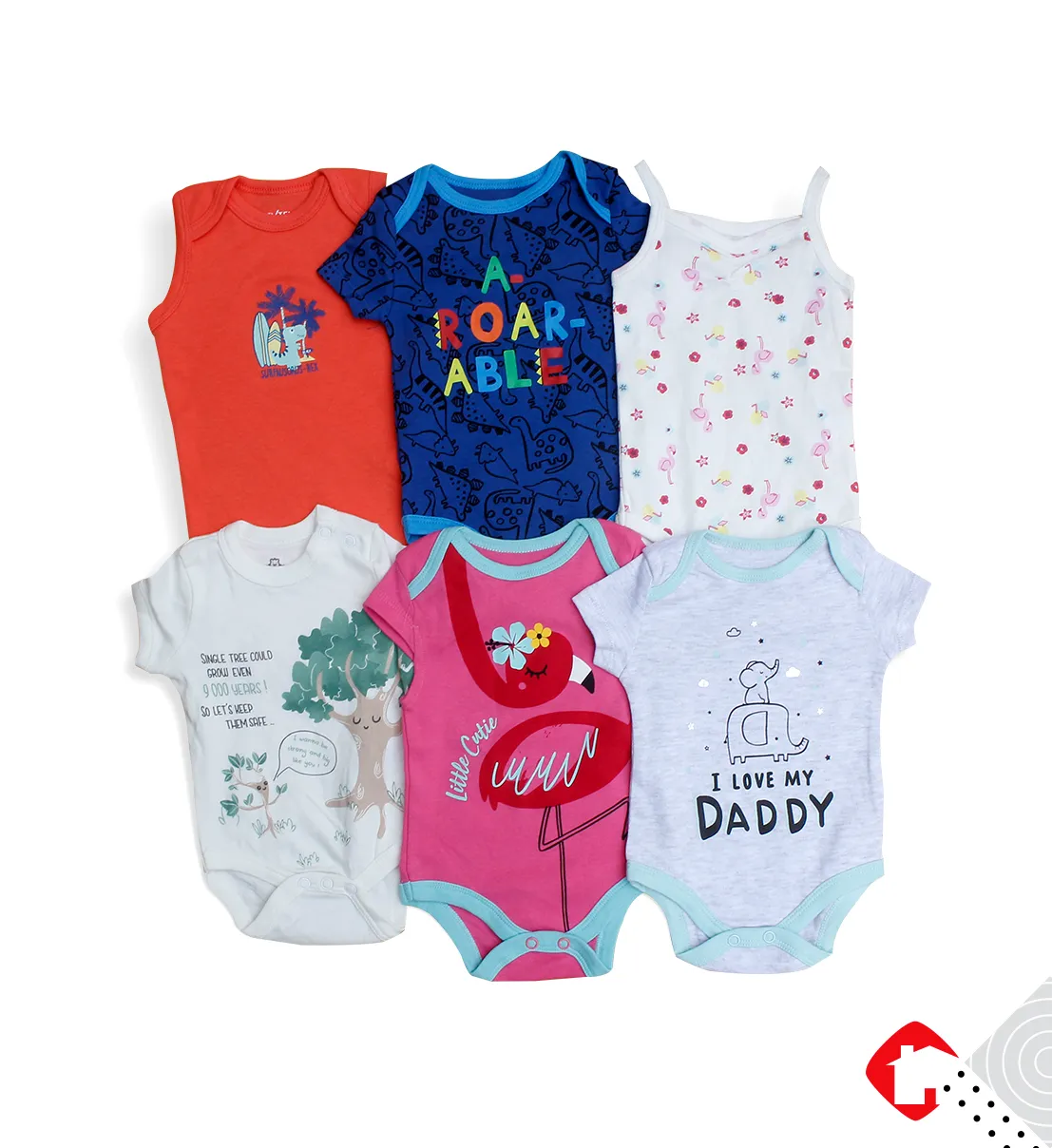 5 PCS Assorted Half Sleeve Baby Romper