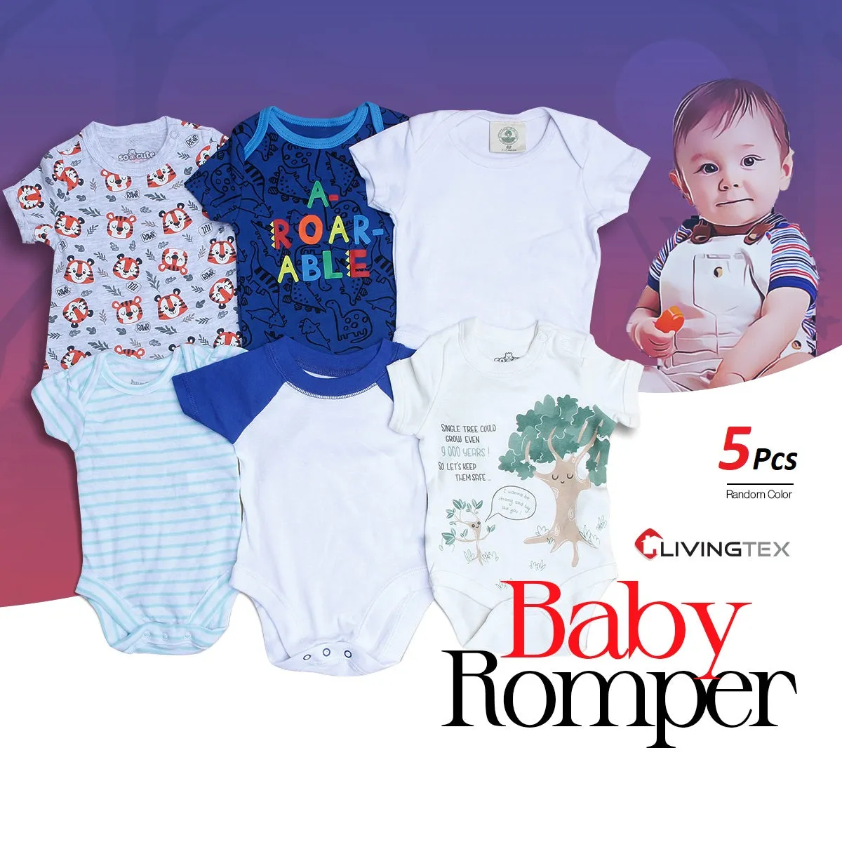 5 PCS Assorted Half Sleeve Baby Romper