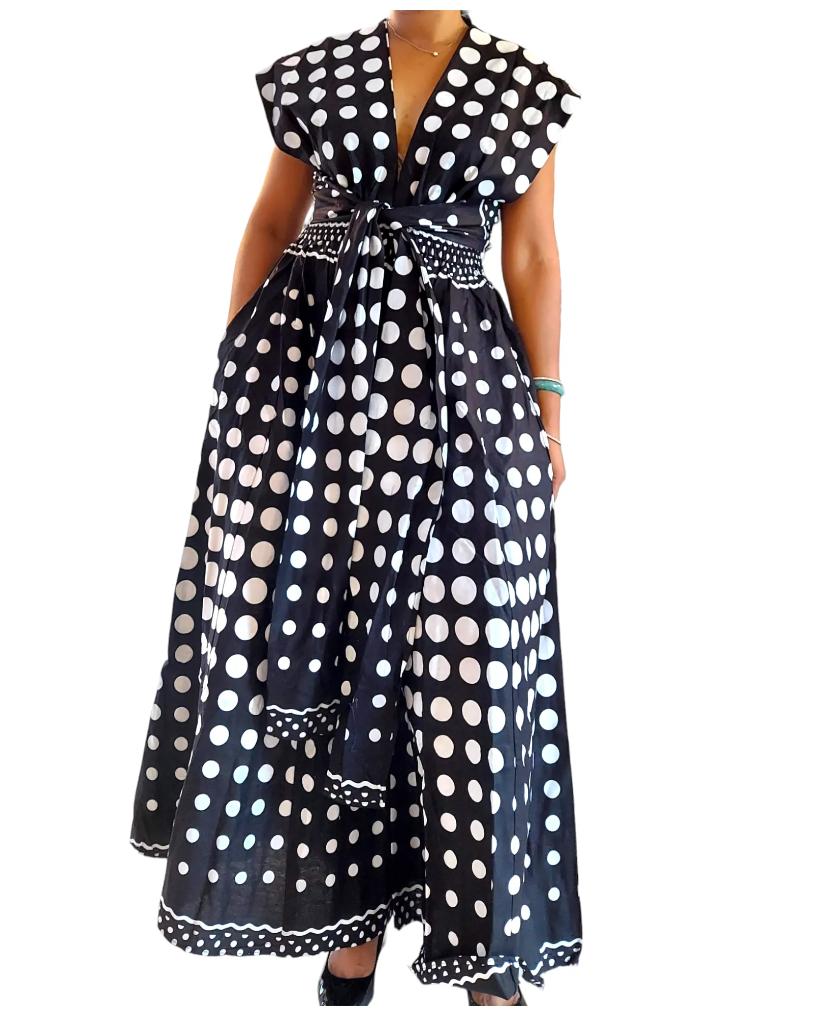 901 - Infinity Palazzo / Romper / Jumpsuit Black/ White Polkadot