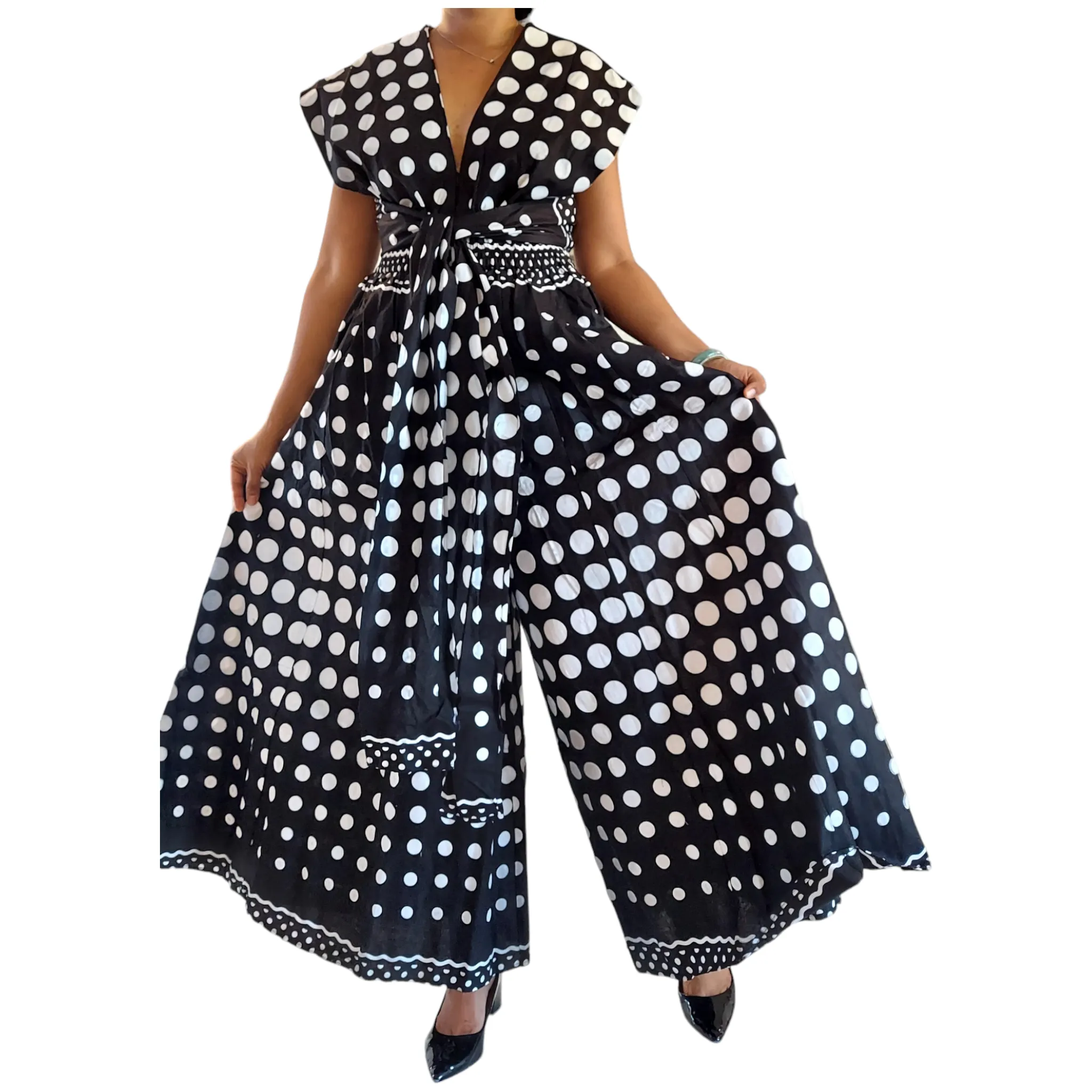 901 - Infinity Palazzo / Romper / Jumpsuit Black/ White Polkadot