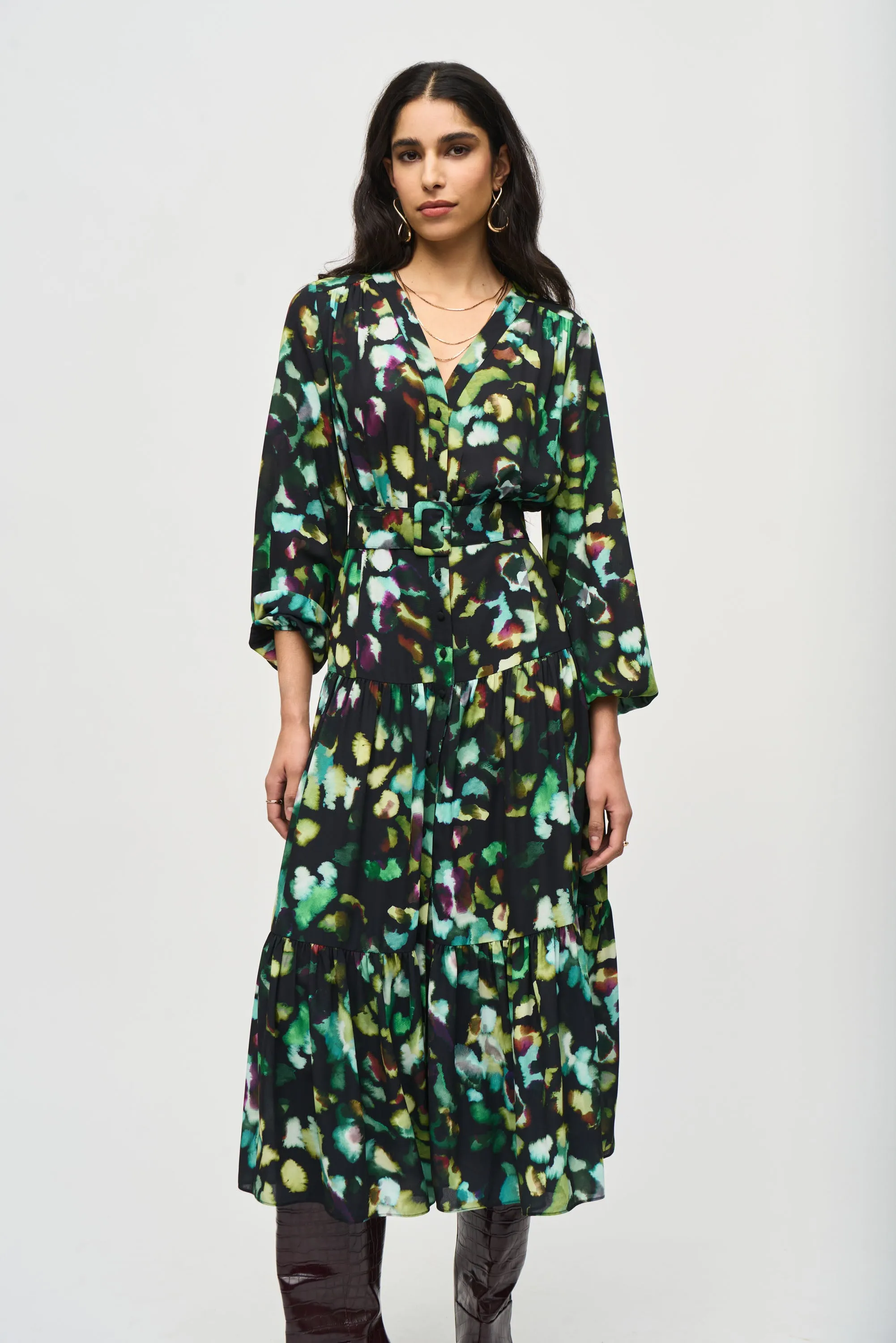 Abstract Print Georgette Maxi Dress