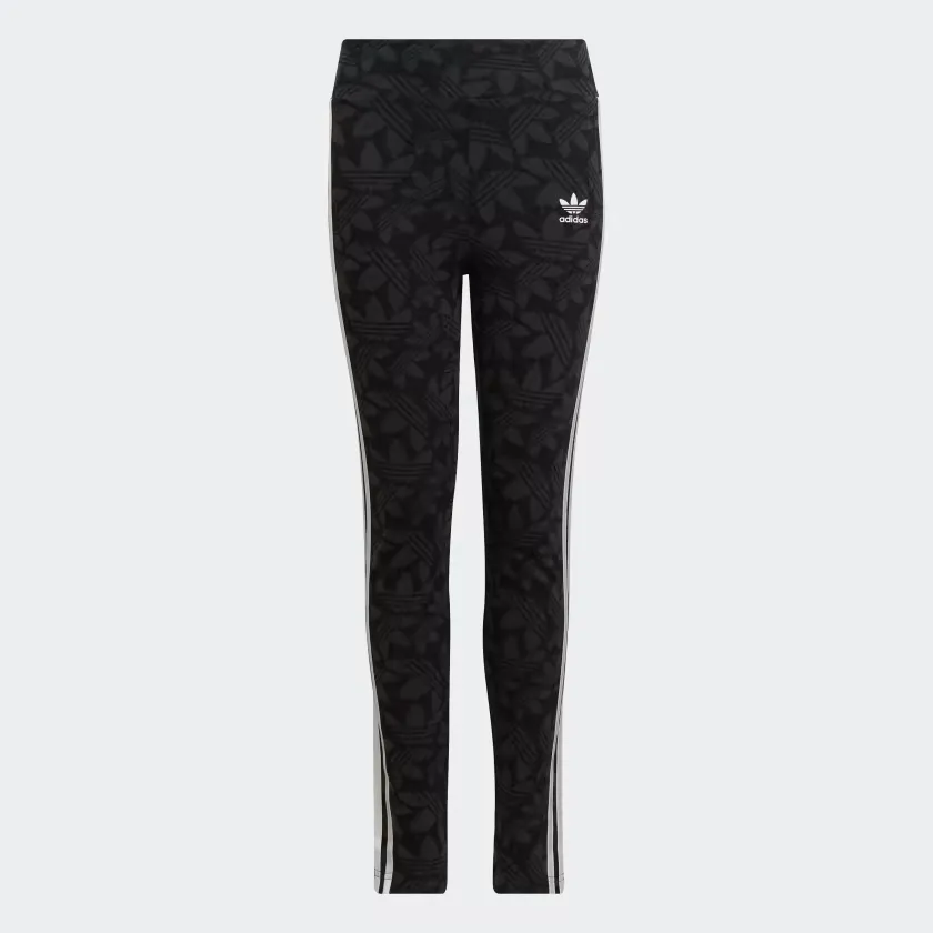 Adidas Kid's High Waisted Allover Print Leggings - Carbon / Black / White