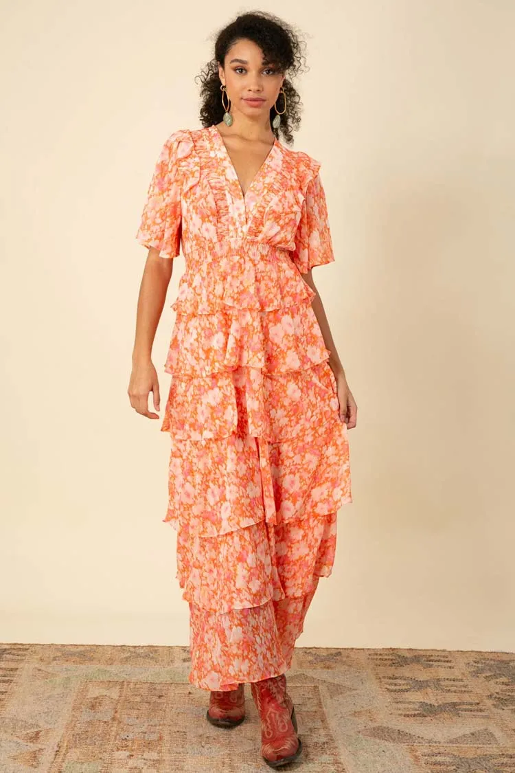 Ainsley Tiered Dress in Orange