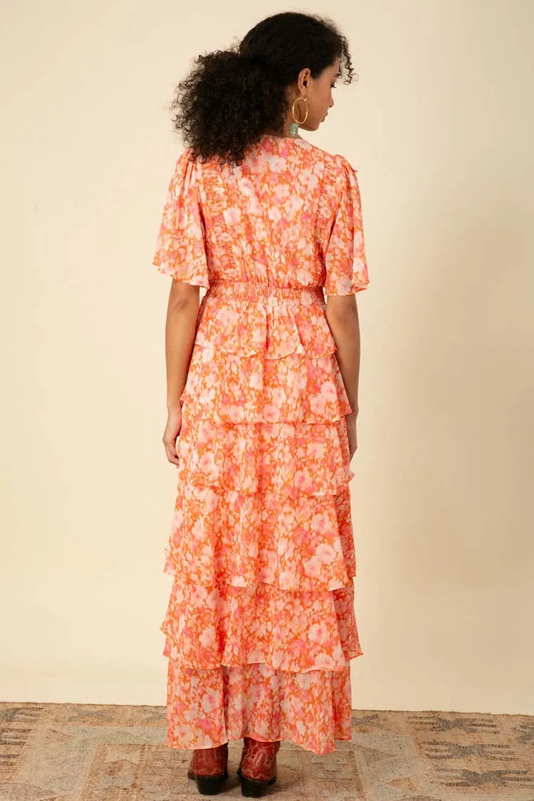 Ainsley Tiered Dress in Orange