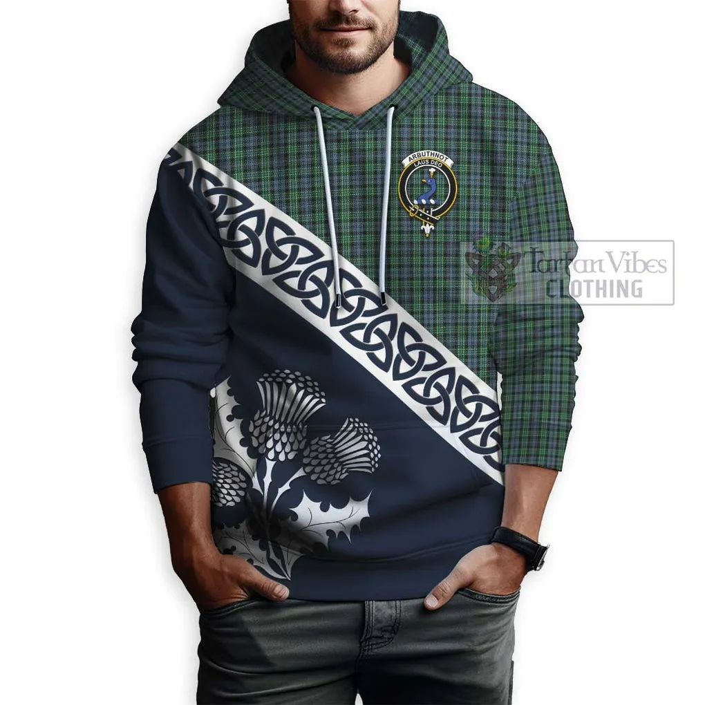 Arbuthnot Tartan Hoodie Featuring Thistle and Scotland Map