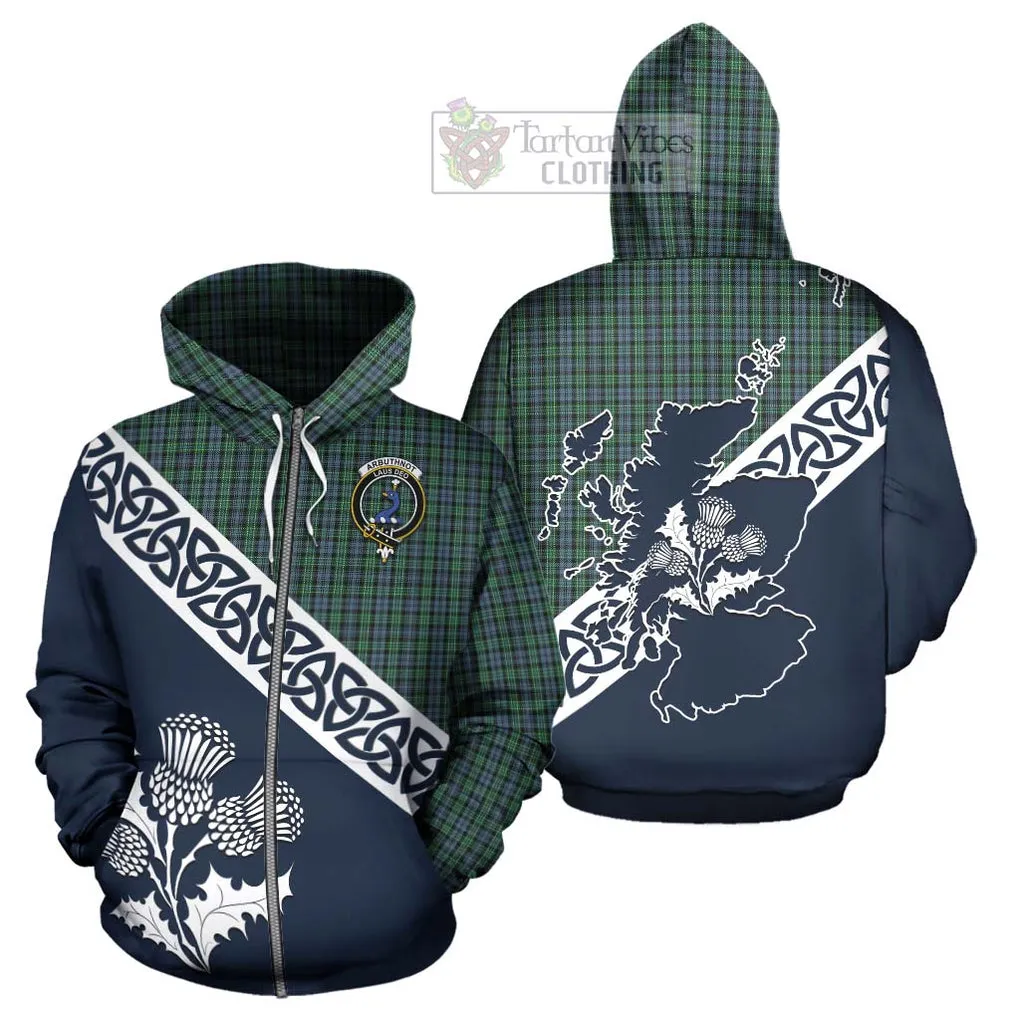 Arbuthnot Tartan Hoodie Featuring Thistle and Scotland Map