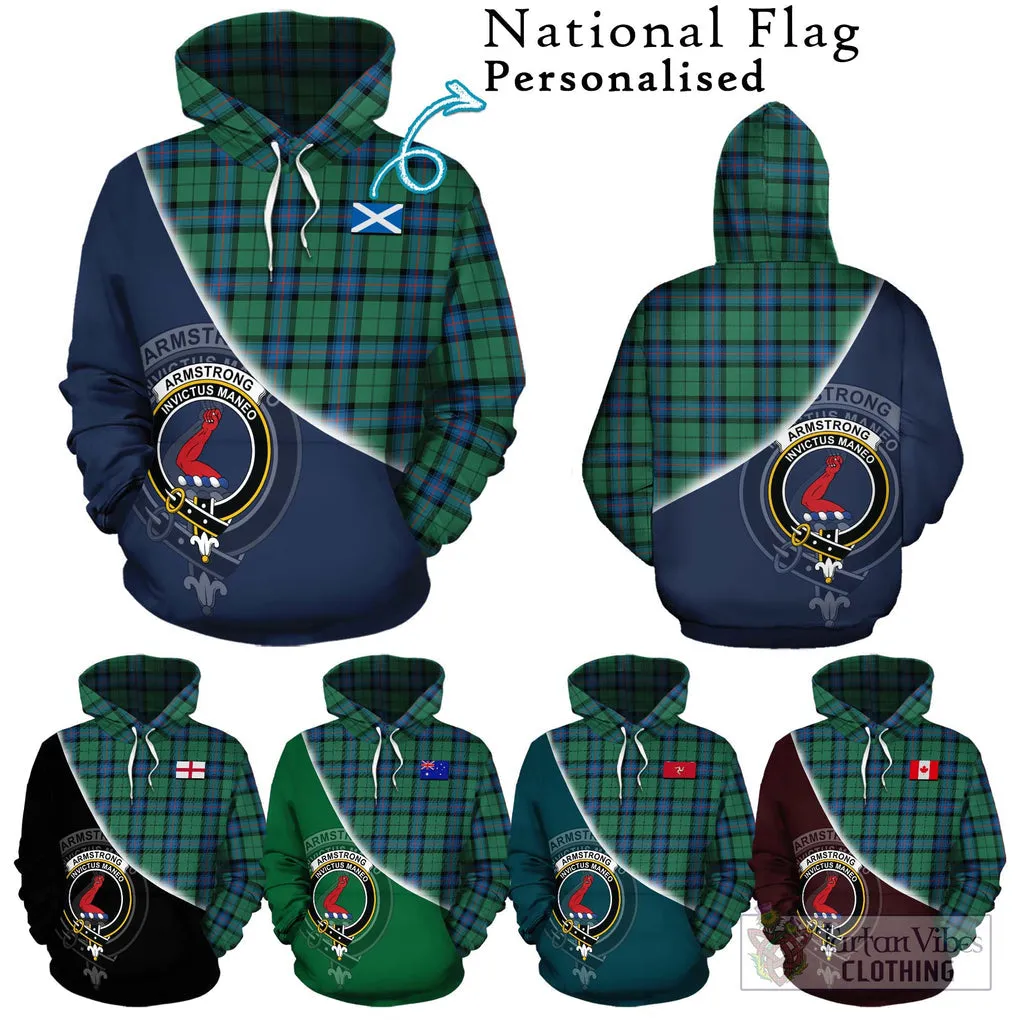 Armstrong Ancient Tartan Hoodie with Personalised National Flag and Family Crest Half Style