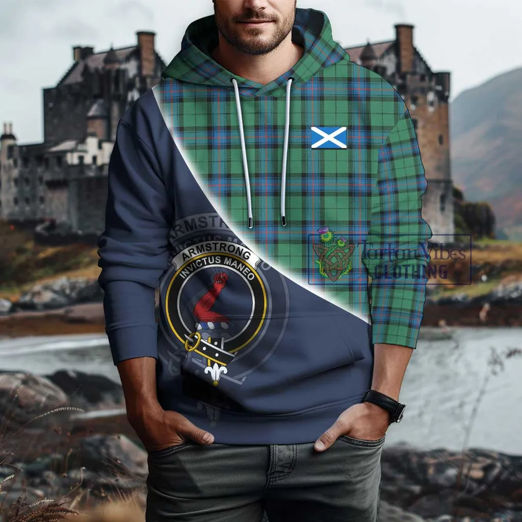 Armstrong Ancient Tartan Hoodie with Personalised National Flag and Family Crest Half Style