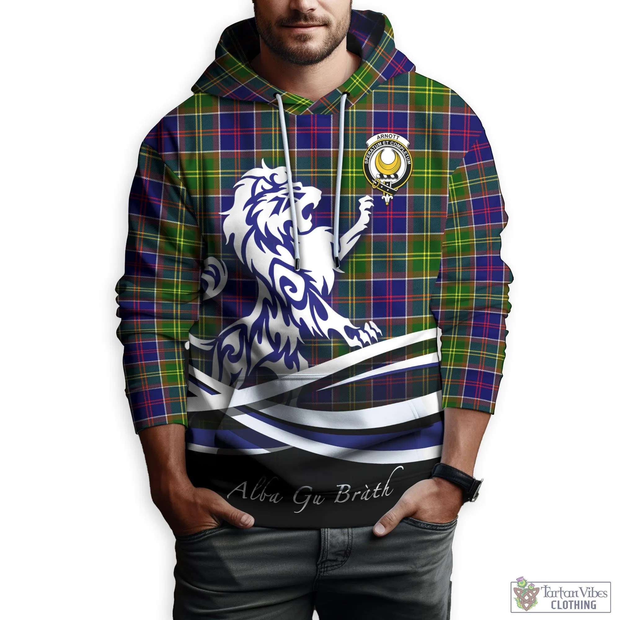 Arnott Tartan Hoodie with Alba Gu Brath Regal Lion Emblem