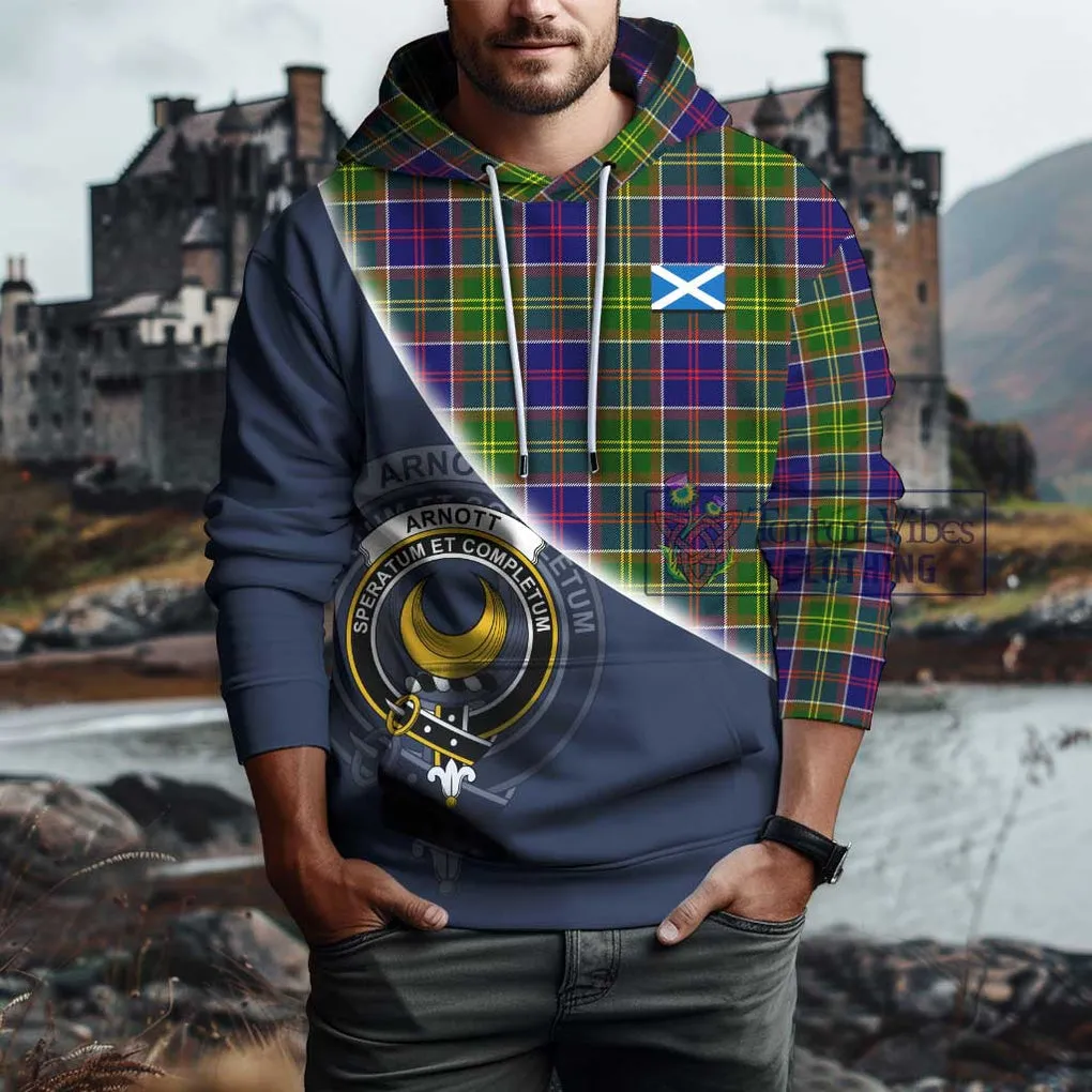 Arnott Tartan Hoodie with Personalised National Flag and Family Crest Half Style