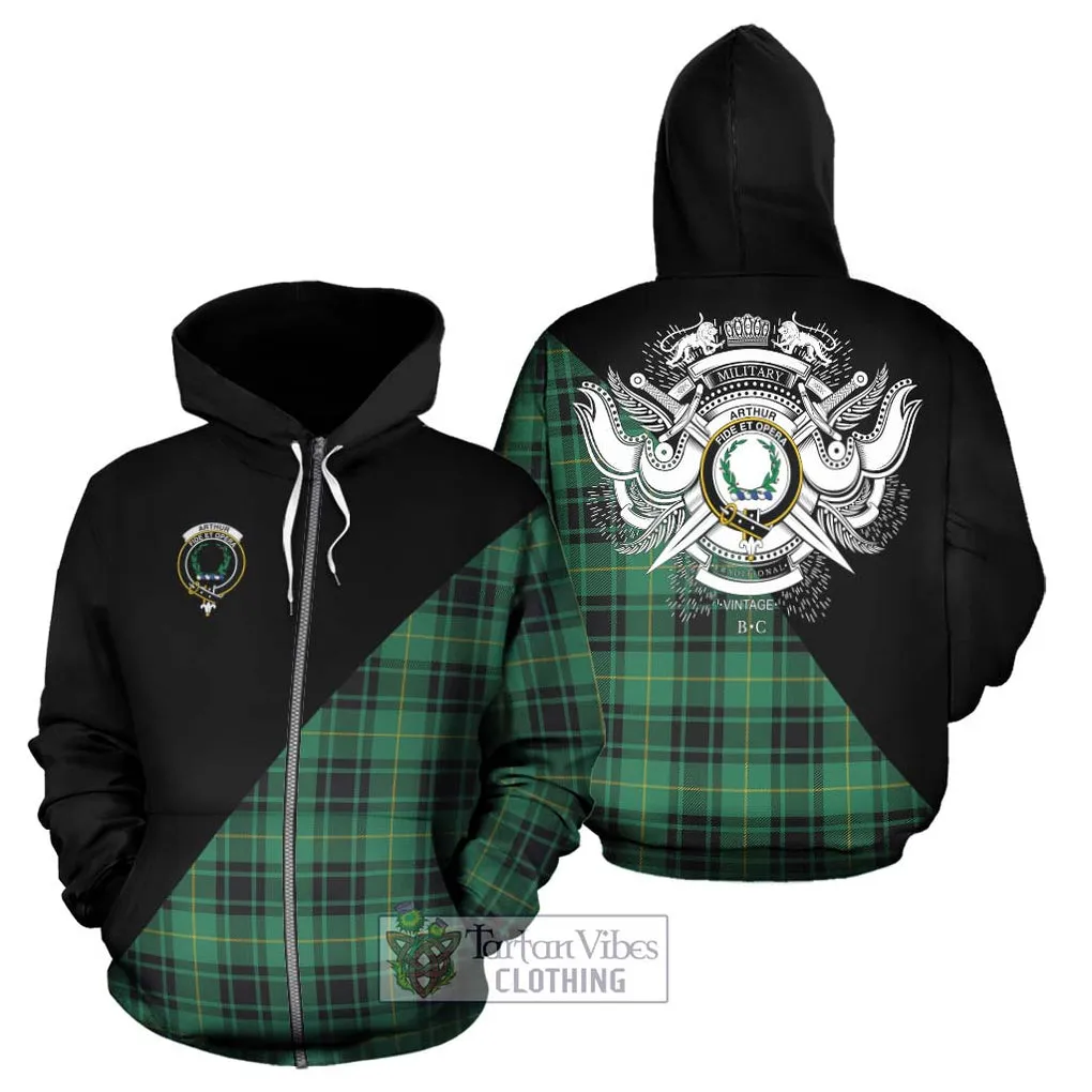 Arthur Ancient Tartan Hoodie with Family Crest and Military Logo Style