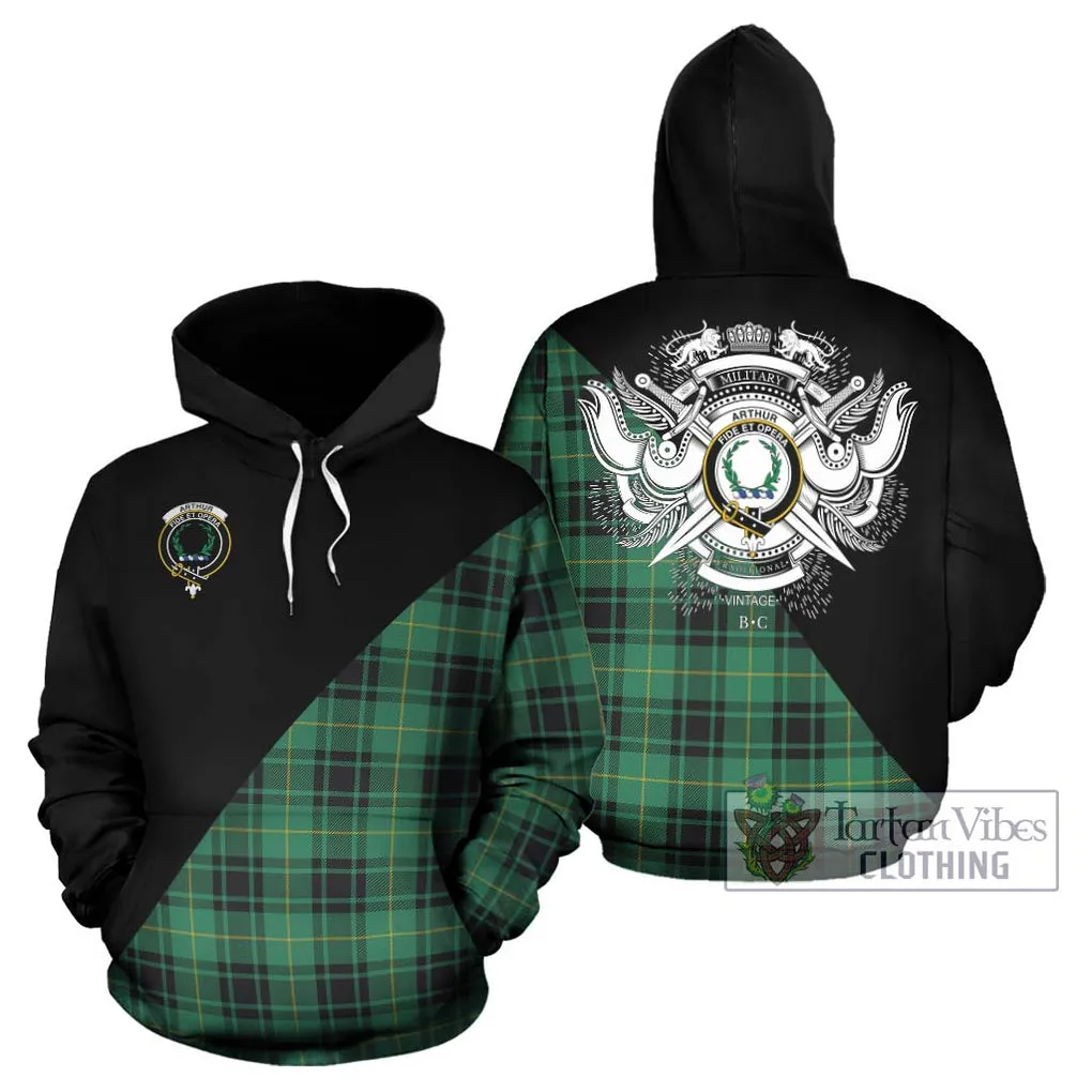 Arthur Ancient Tartan Hoodie with Family Crest and Military Logo Style