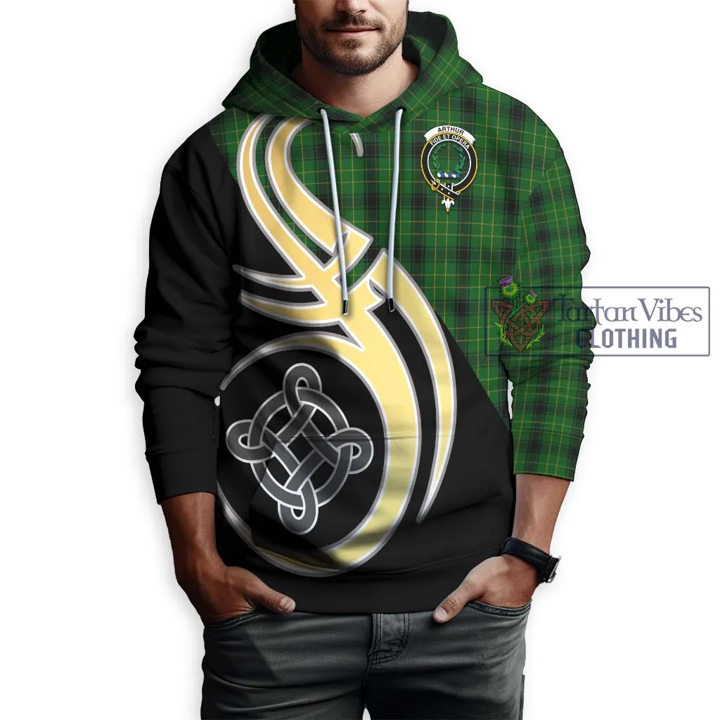 Arthur Highland Tartan Hoodie with Family Crest and Celtic Symbol Style