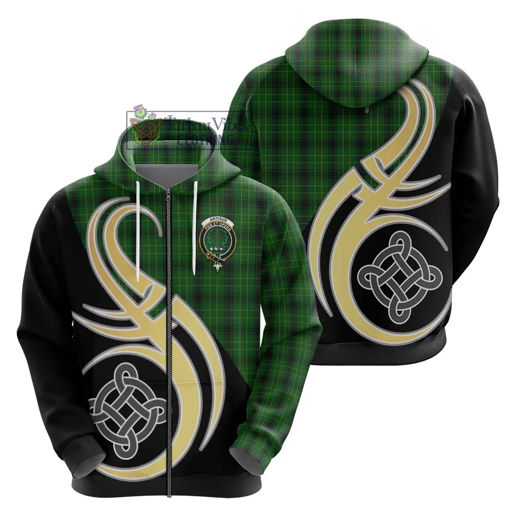 Arthur Highland Tartan Hoodie with Family Crest and Celtic Symbol Style