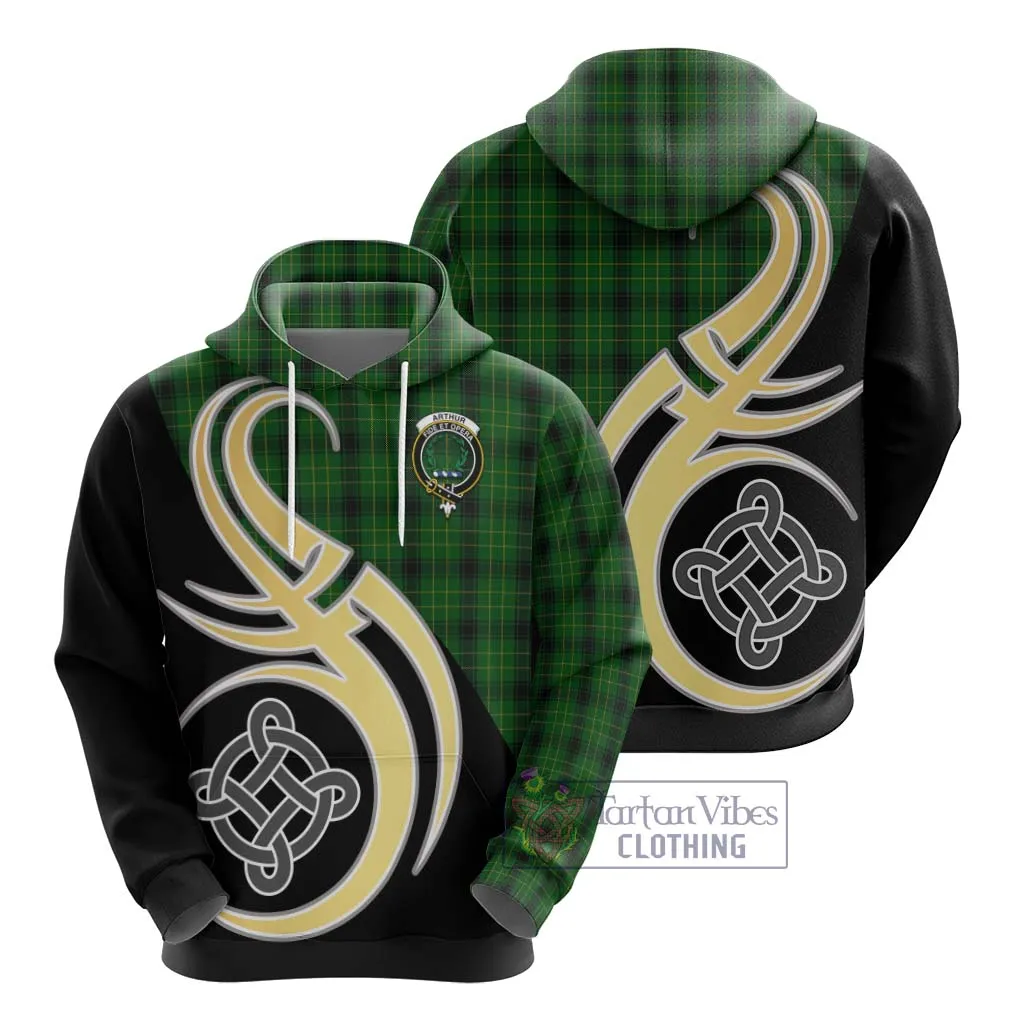 Arthur Highland Tartan Hoodie with Family Crest and Celtic Symbol Style