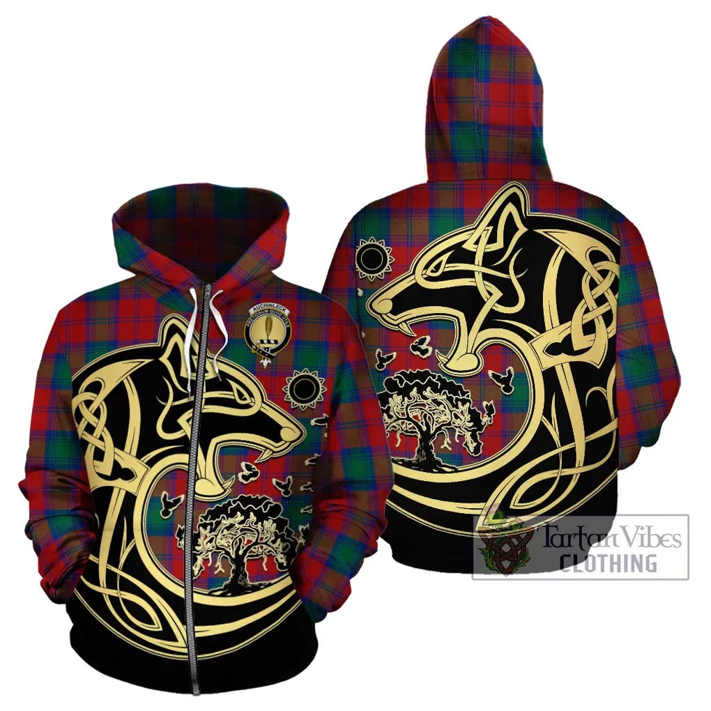 Auchinleck (Affleck) Tartan Hoodie with Family Crest Celtic Wolf Style