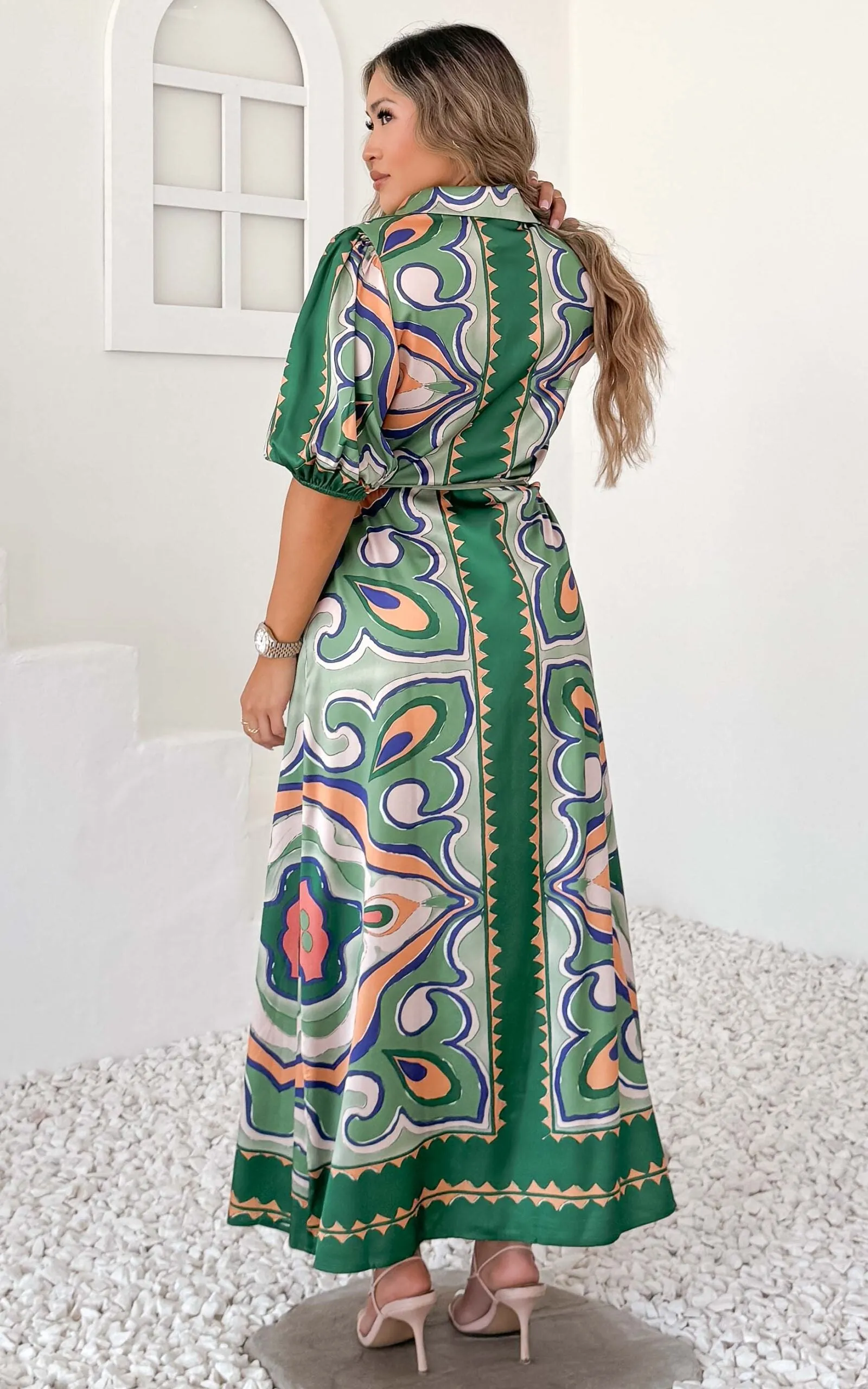 Augustine Short Sleeve Maxi Dress -  Green Multi Print