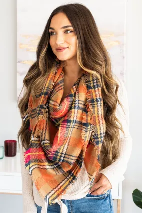 Autumn Air Orange Plaid Blanket Scarf