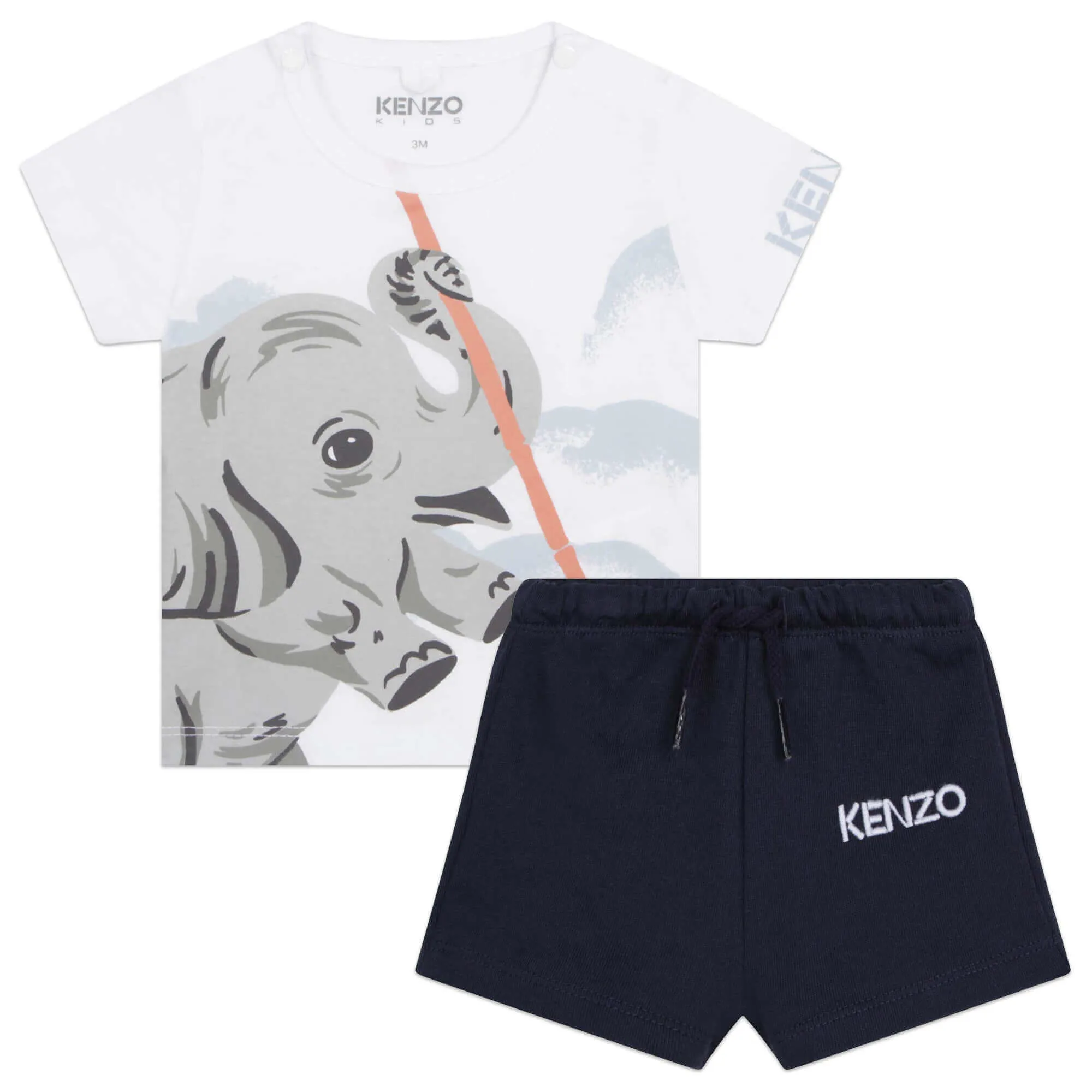 Baby Boys White And Blue Elephant Shorts Set