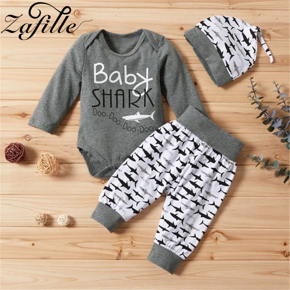 Baby Romper Set: Shark Printed (Tops Pants Cap)