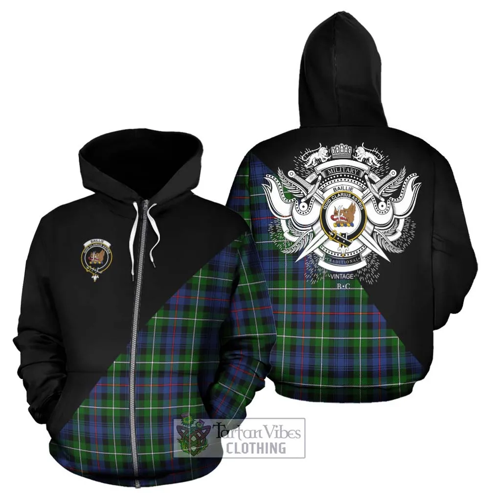 Baillie Tartan Hoodie with Family Crest and Military Logo Style