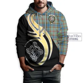 Balfour Blue Tartan Hoodie with Family Crest and Celtic Symbol Style