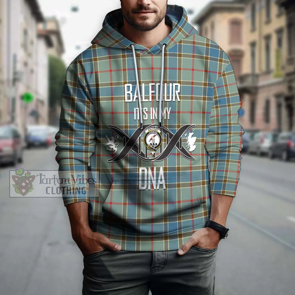 Balfour Blue Tartan Hoodie with Family Crest DNA In Me Style