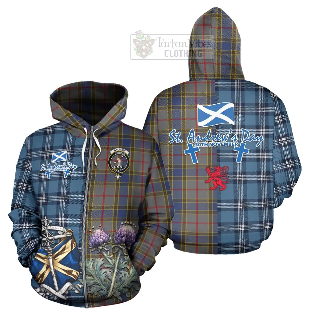 Balfour Tartan Hoodie Happy St. Andrew's Day Half Tartan Style