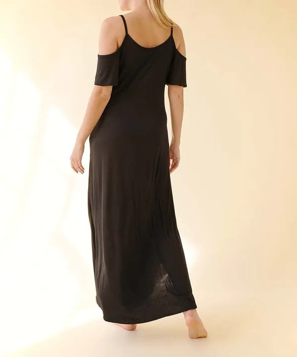 BAMBOO COLD SHOULDER MAXI DRESS