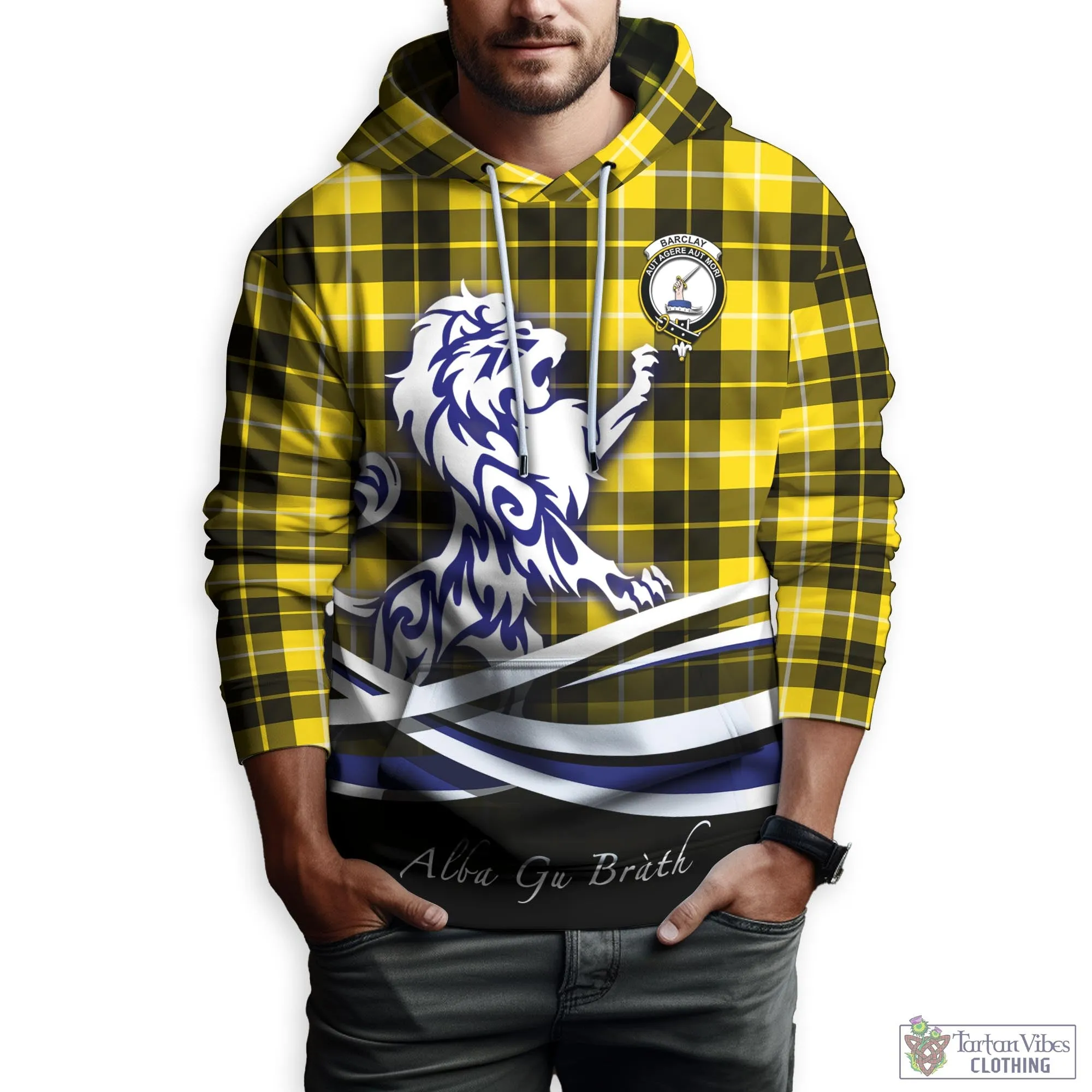 Barclay Dress Modern Tartan Hoodie with Alba Gu Brath Regal Lion Emblem