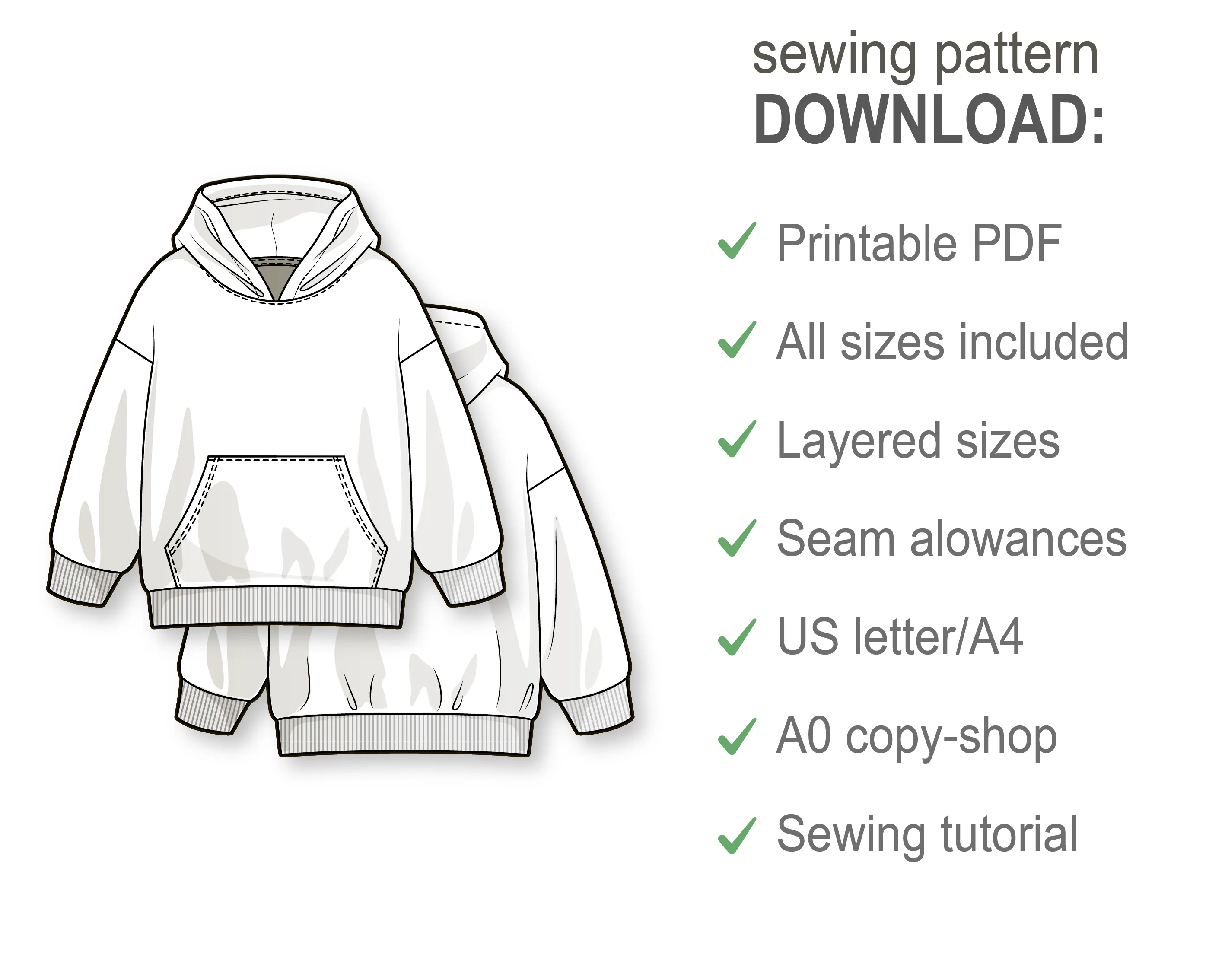 Basic oversize hoodie for boys and girls - PDF sewing pattern for kids - age 1-10 years #7100