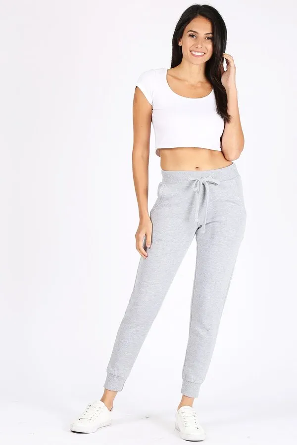 Basic Plain Solid Fleece Jogger Sweatpants, Plus Size