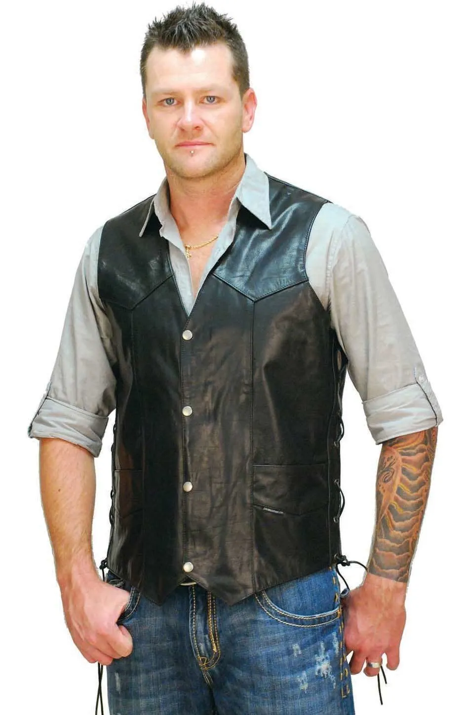 Big & Tall Leather Vest w/Side Lacing #VM605LT