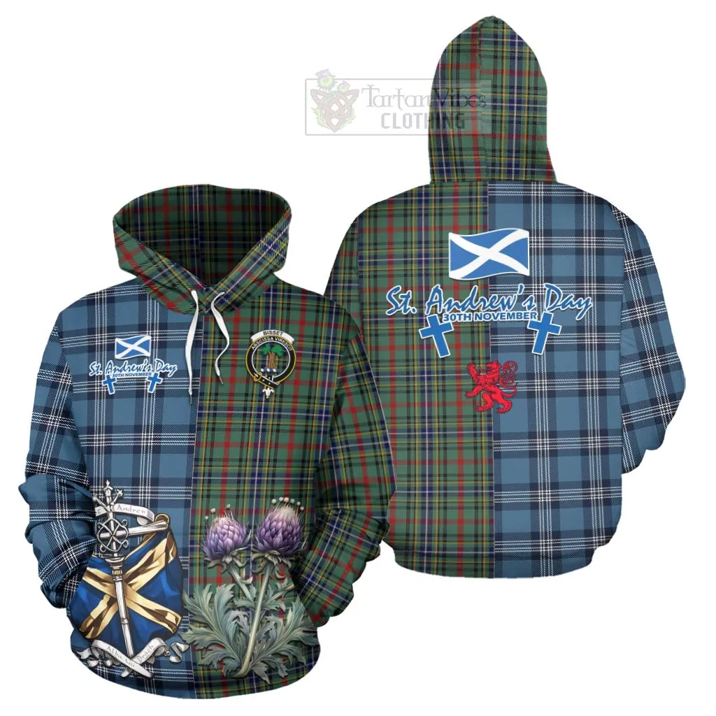 Bisset Tartan Hoodie Happy St. Andrew's Day Half Tartan Style