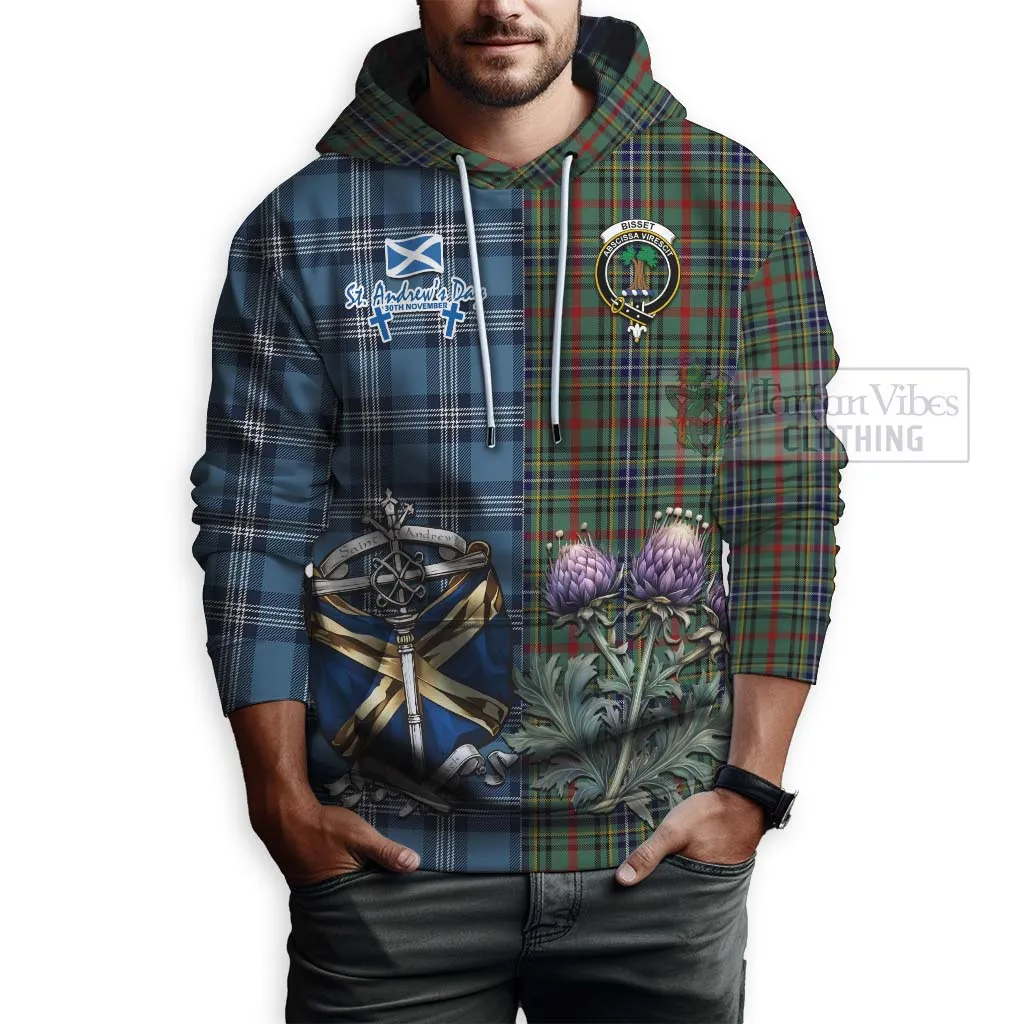 Bisset Tartan Hoodie Happy St. Andrew's Day Half Tartan Style