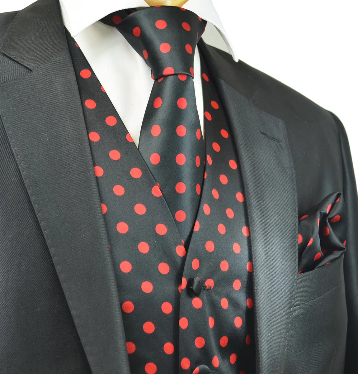 Black and Red Polka Dot Tuxedo Vest Set