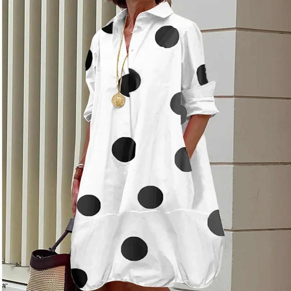 Black And White Blooming 3D Digital Printing Long-sleeved Shirt Dress