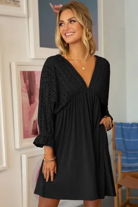 Black Eyelet Pocket Dress