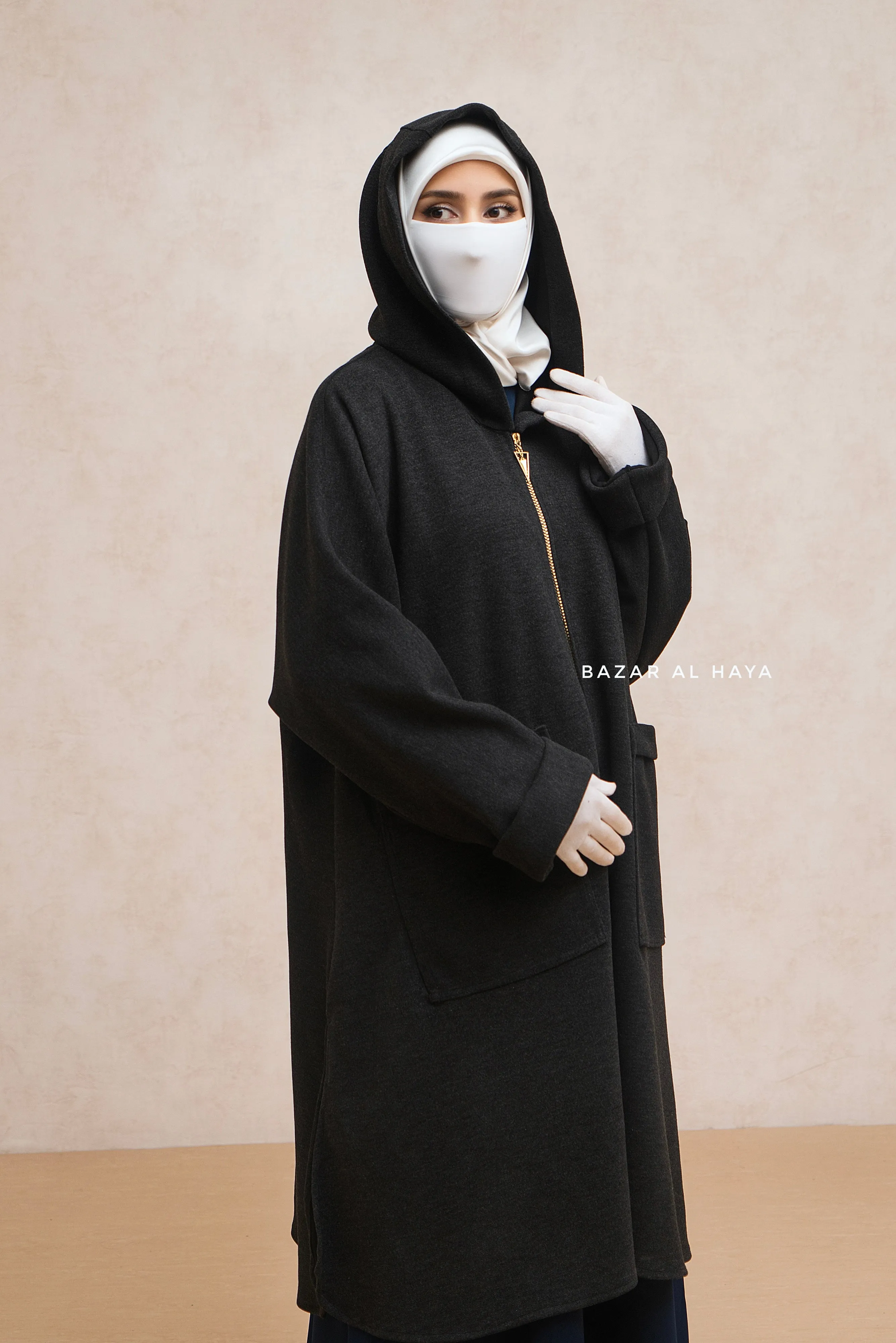 Black Kinza Warm Hooded Poncho Overcoat - Comfy Oversized- Premium Wool