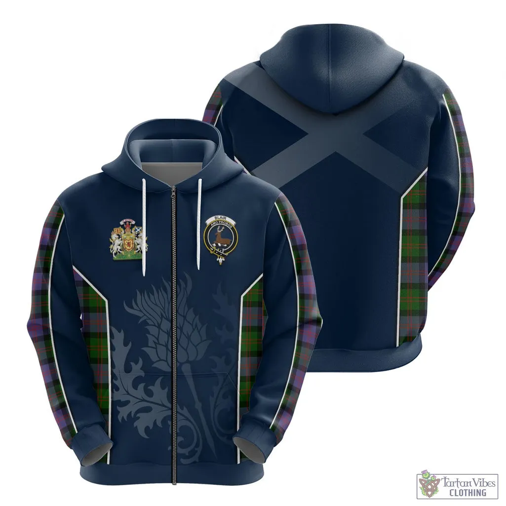 Blair Modern Tartan Hoodie with Family Crest and Scottish Thistle Vibes Sport Style