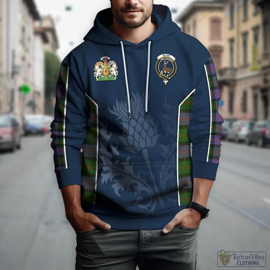 Blair Modern Tartan Hoodie with Family Crest and Scottish Thistle Vibes Sport Style