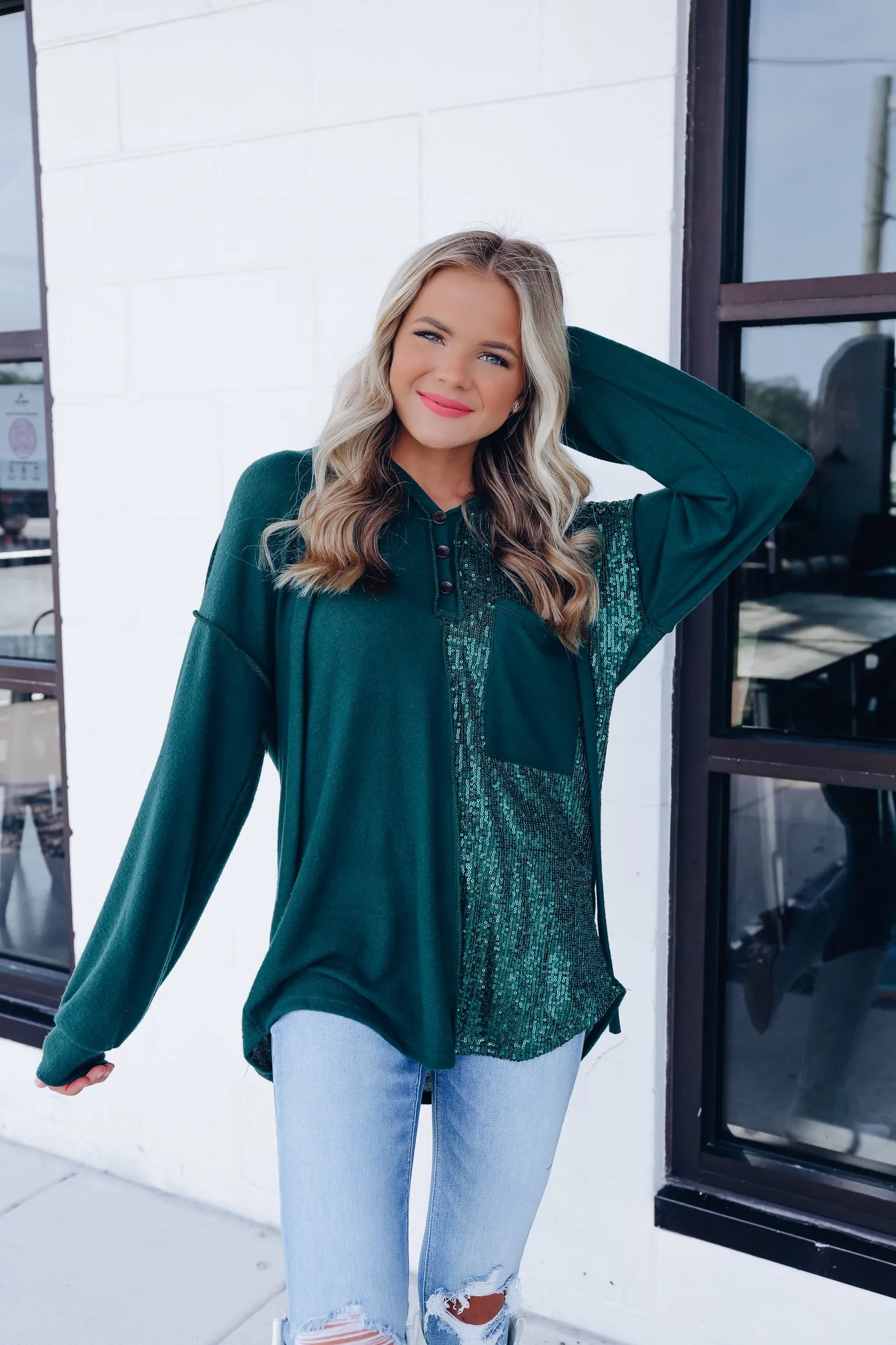 Bling Thing Sequin Pullover Hoodie - Green