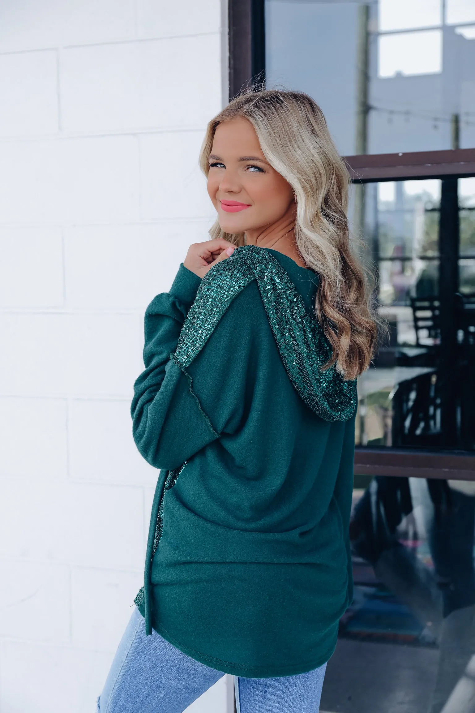 Bling Thing Sequin Pullover Hoodie - Green