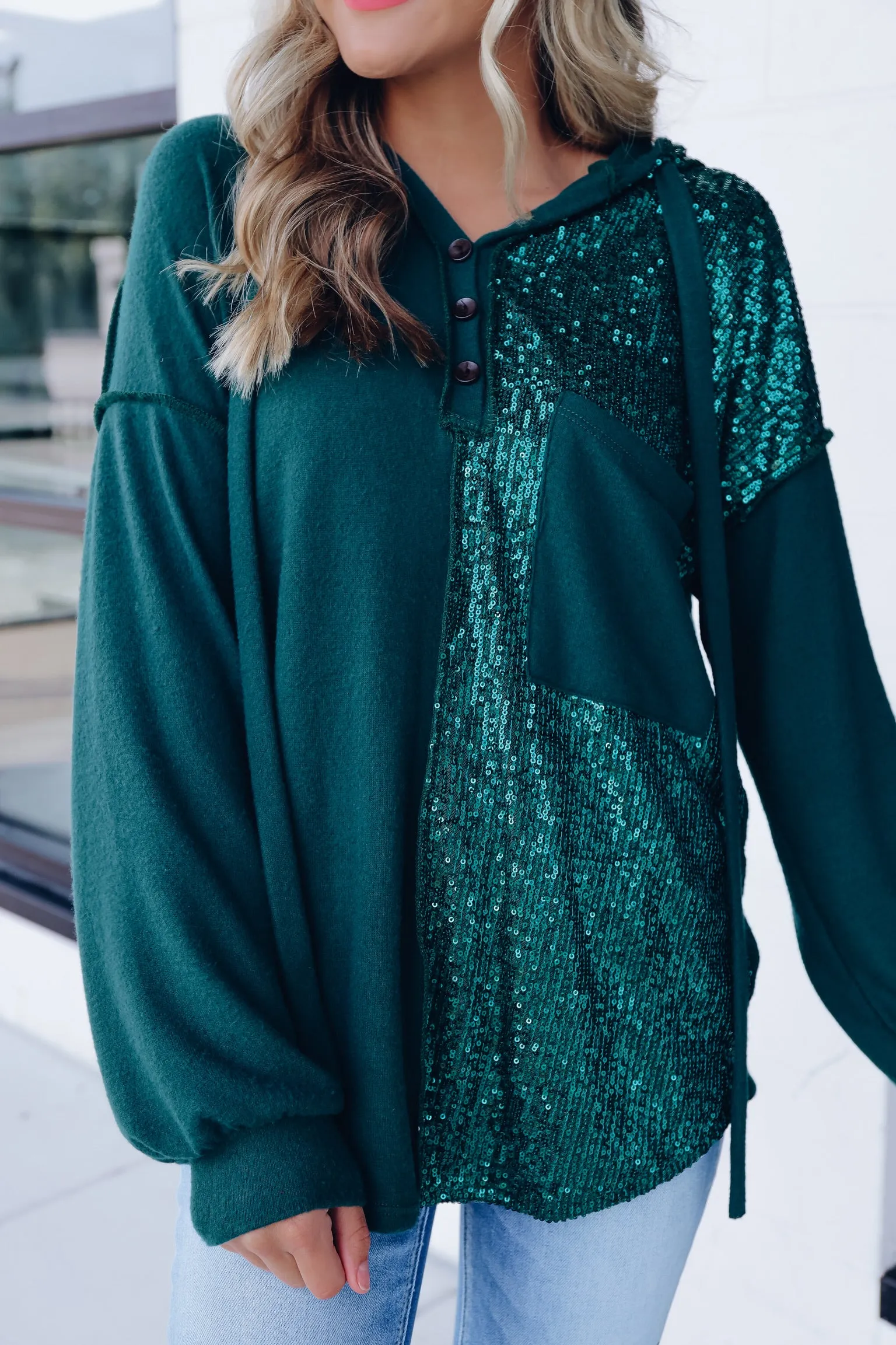 Bling Thing Sequin Pullover Hoodie - Green