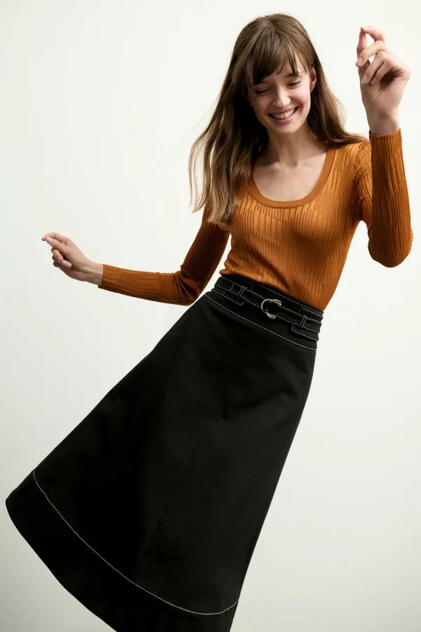 Bodhi Skirt - Contrast Stitch Eco Better Than Denim :: Black