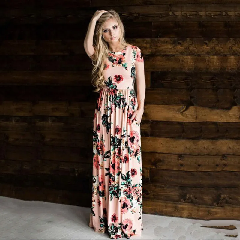 Boho Beach Maxi-Dress Vestidos Floral-Print Evening-Party Female White Plus-Size Women Summer